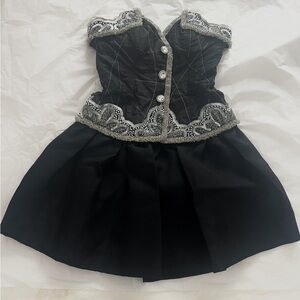 Heavily beaded silk corset dress with a full mini skirt by Simon Fabrice 80s sz6